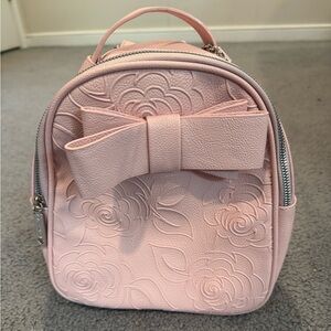NWOT Betsy Johnson Backpack Pink Mini Backpack with Roses & Bow Details